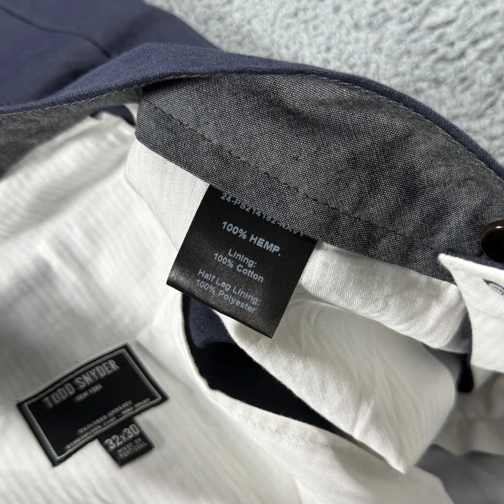 Todd Snyder Trousers Men 32x30 Navy Blue 100% Hemp Dress Pants Made in Portugal